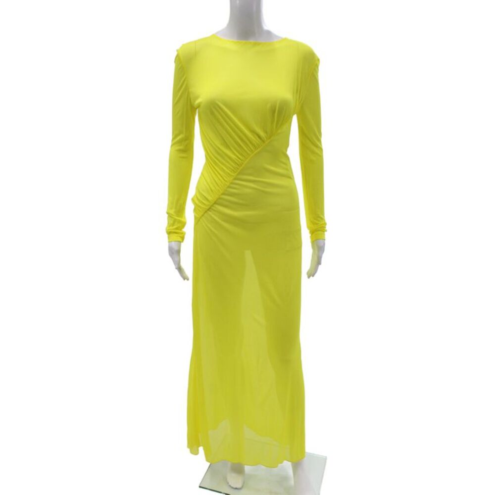Saint Laurent Womens Maxi Dress Yellow Viscose Long Sleeve Round Neck Size 34